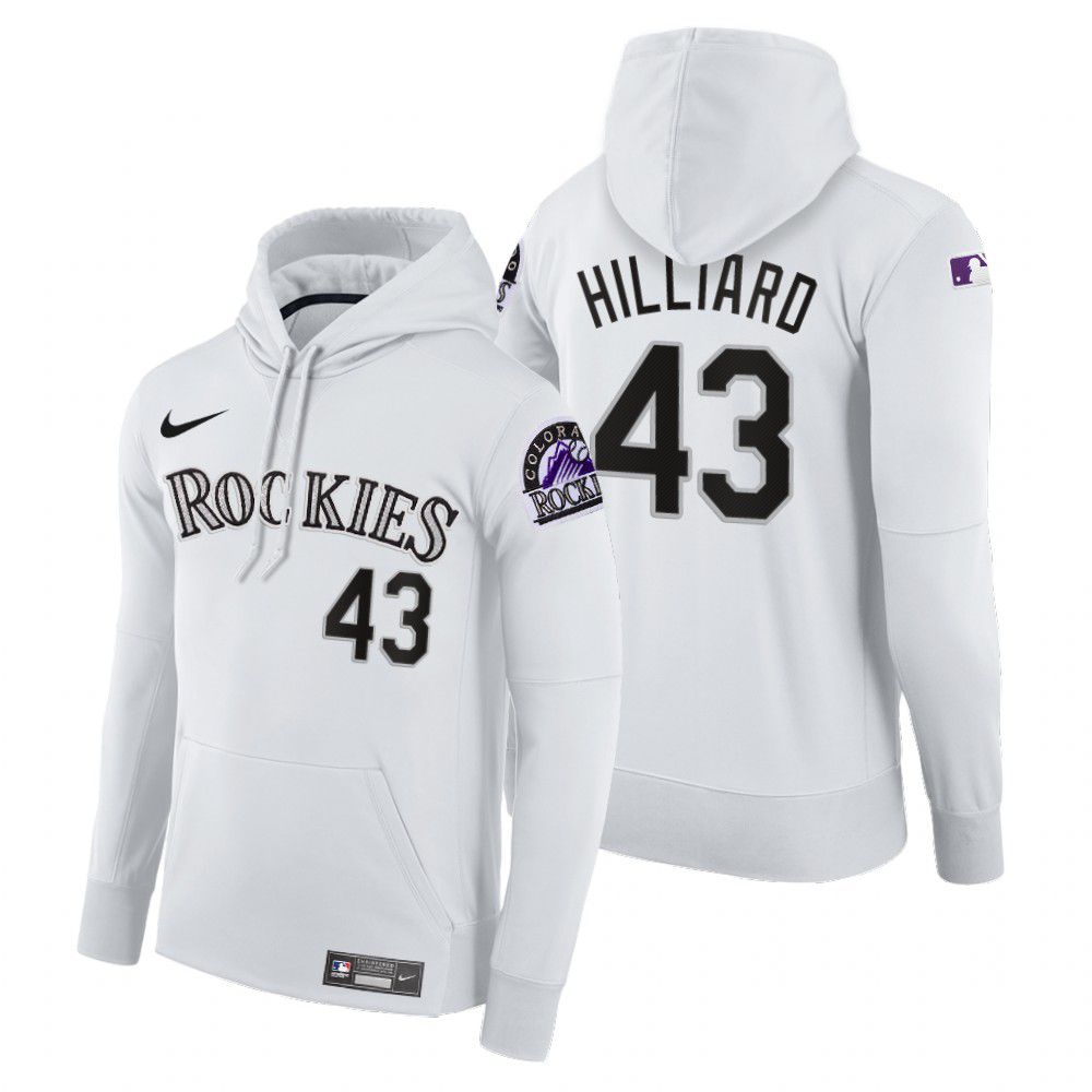 Cheap Men Colorado Rockies 43 Hilliard white home hoodie 2021 MLB Nike Jerseys